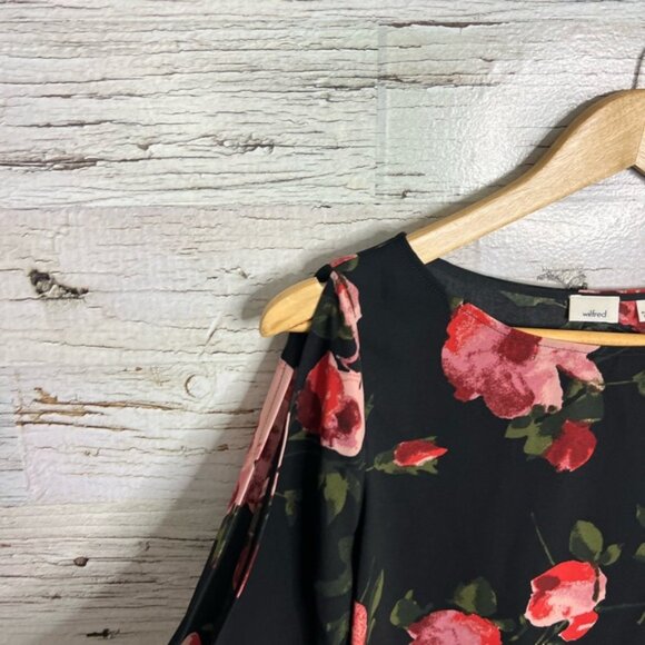 Aritzia wilfred black red floral blouse top tie up sleeves size small - Picture 3 of 8
